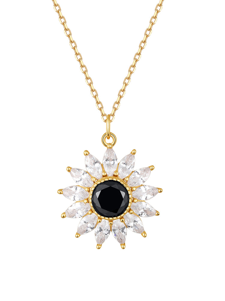 Black Flower And Diamond Pendant Necklace