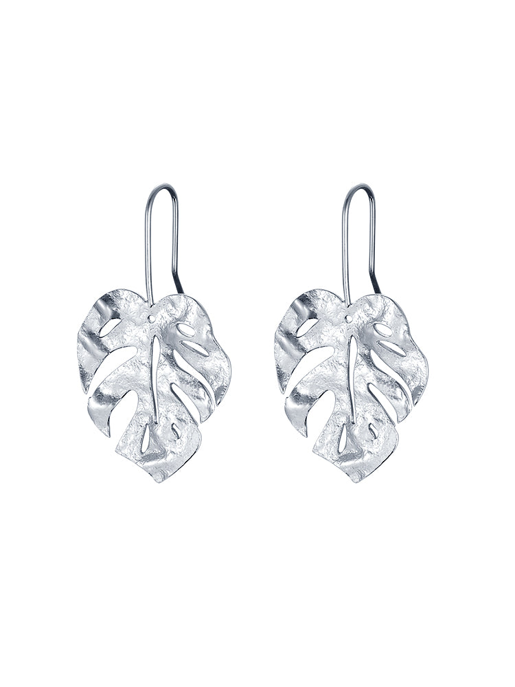 Openwork turtleback leaf earrings in silver