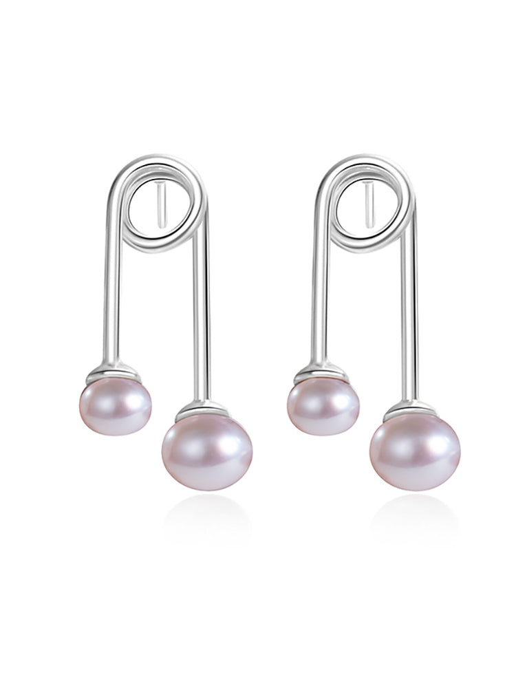 Ladies' 925 Sterling Silver Natural Pearl Earrings