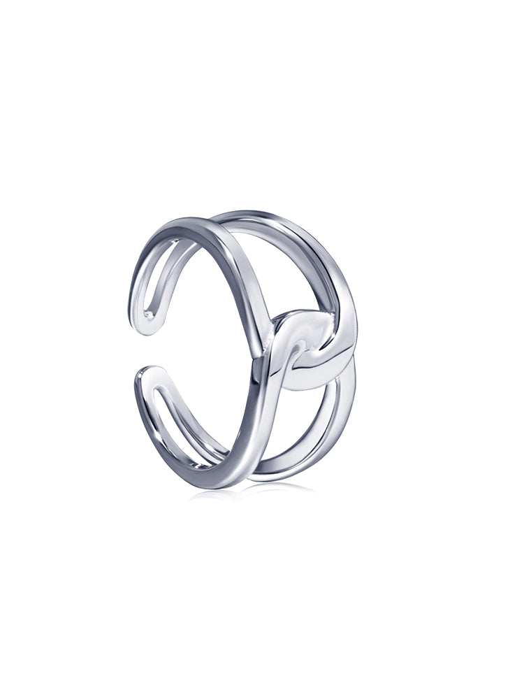 Silver coloured double C open ring