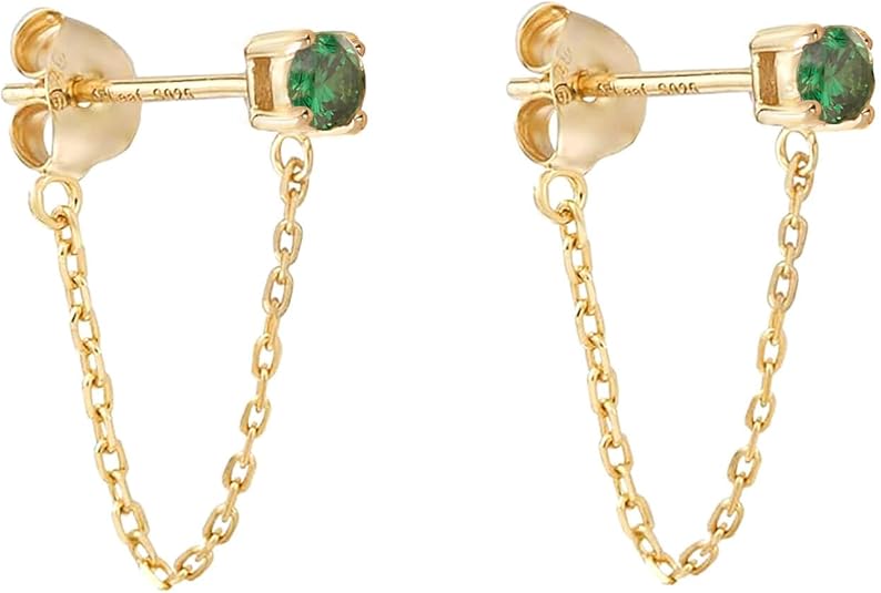 S.Leaf 925 Sterling Silver 18Karat Gold Plated Chain Earrings