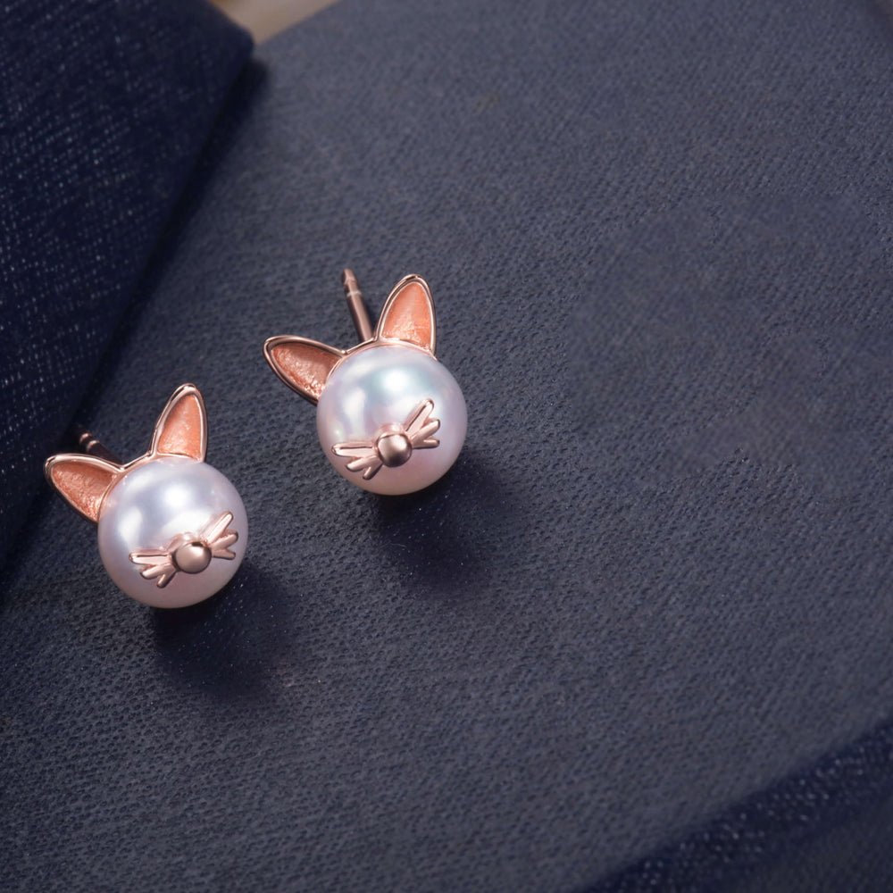 Cute Whisker Cat Pearl Stud Earrings