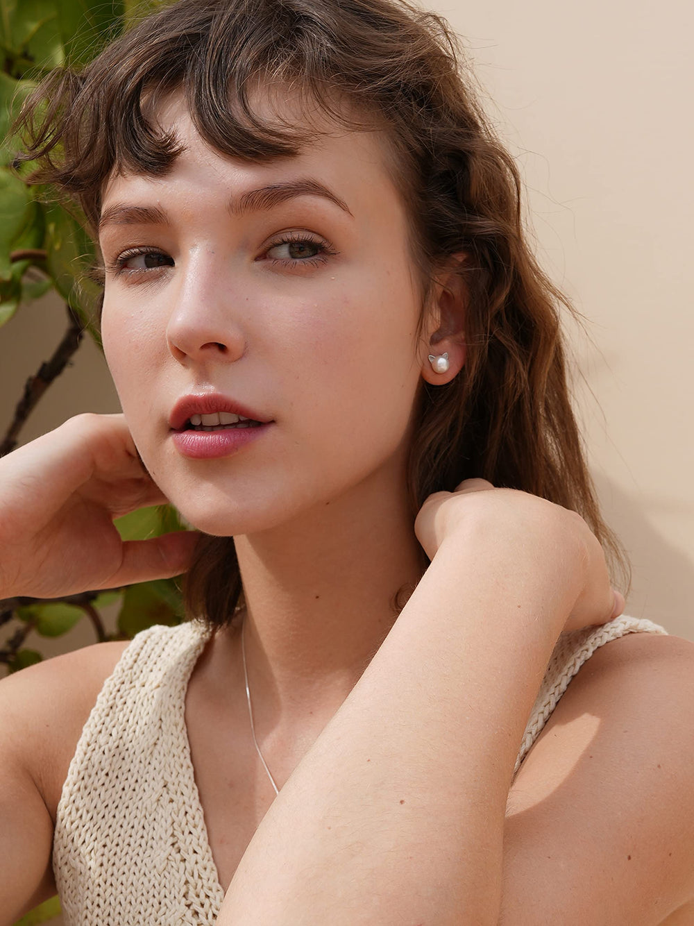 Cat Ear Pearl Stud Earrings