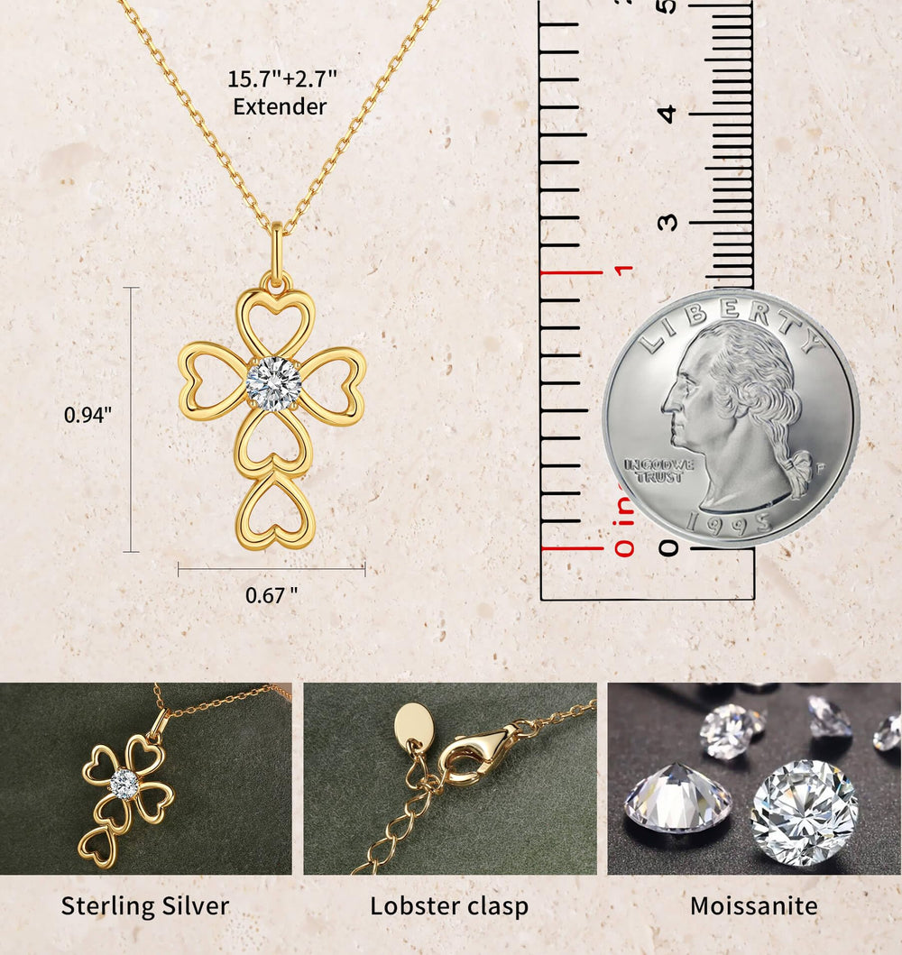 Moissanite Diamond Love Heart Cross Necklaces