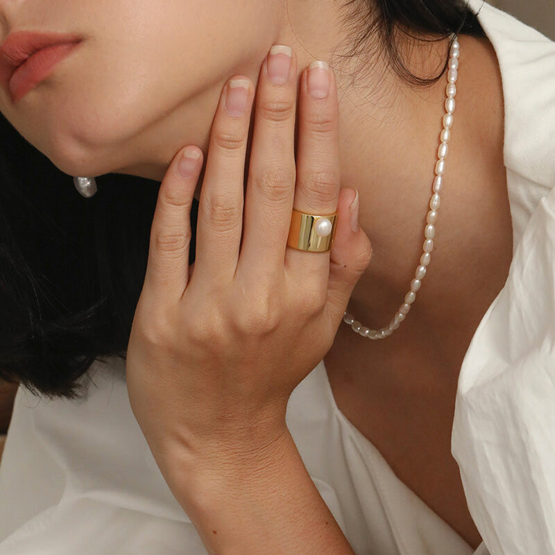 Retro Natural Pearl Wide Statement Ring Christmas Gifts