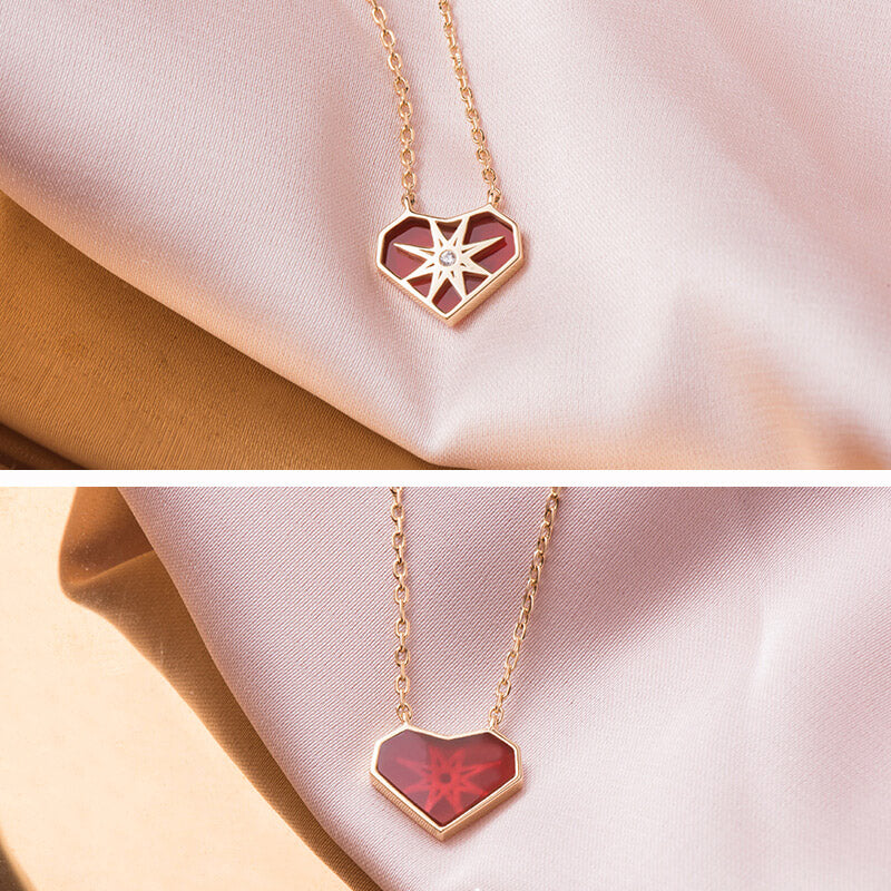 Cute Delicate Onyx Heart Star Necklace
