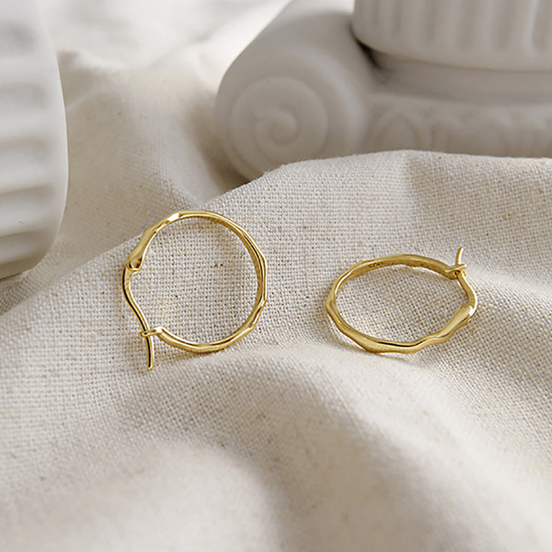 minimalist gold Irregular Surface Thin Hoop Earrings