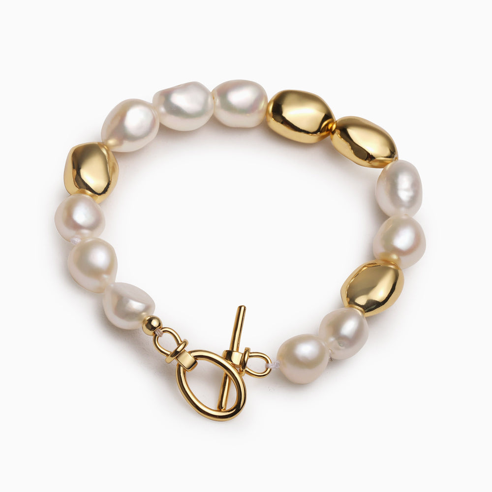 Vintage Gold Bead Baroque Pearl Bracelet for Women