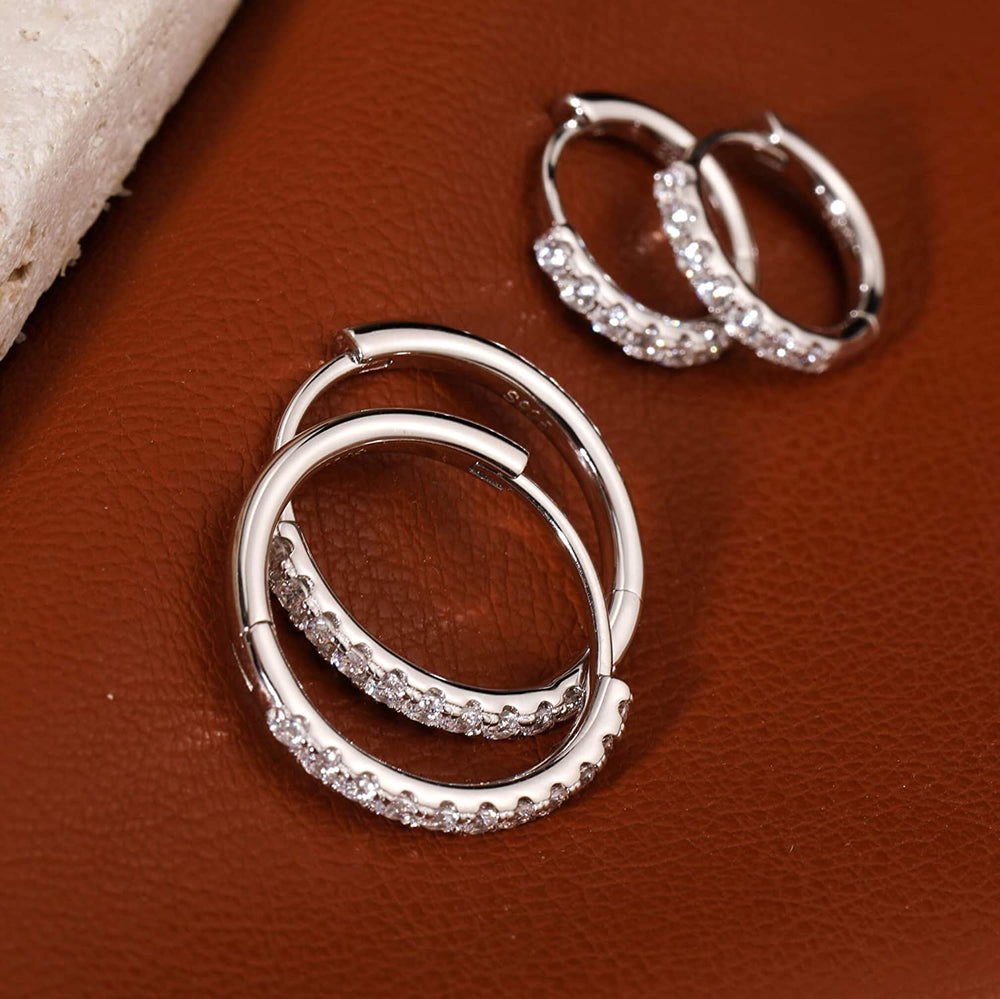CZ hoop earrings huggie cuff earrings silver Cz earrings