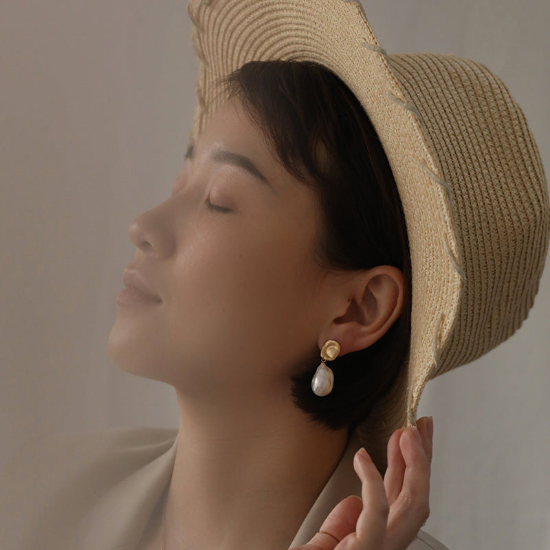 Vintage Large Baroque Pearl Dangle Earrings for women