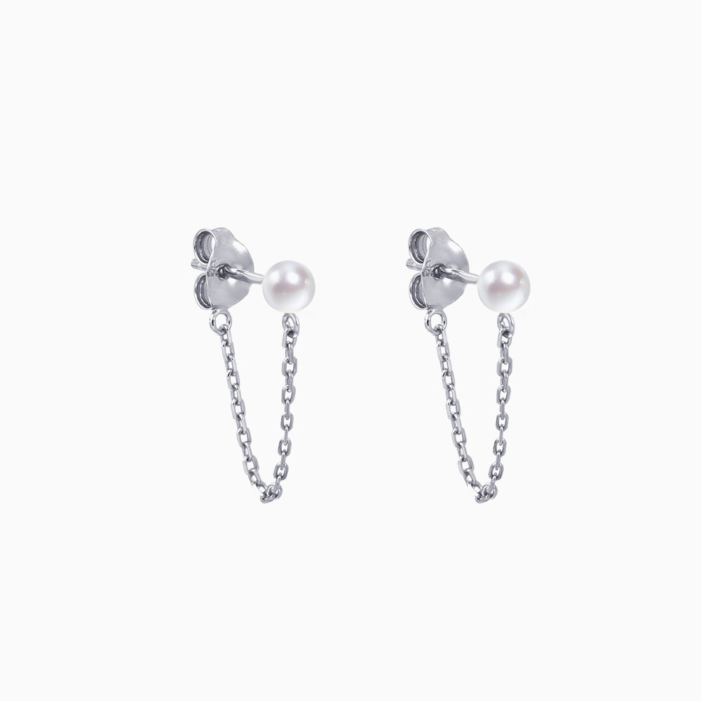 pearl chain dangle earrings sterling silver