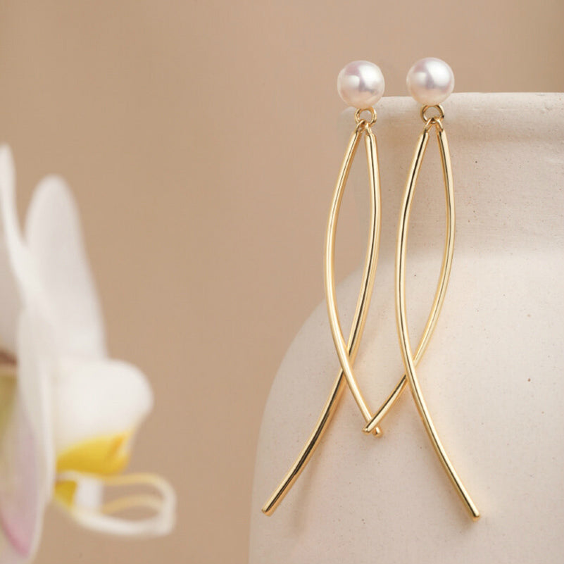 Natural Pearl Gold Tassel Dangle Earrings Women Gift