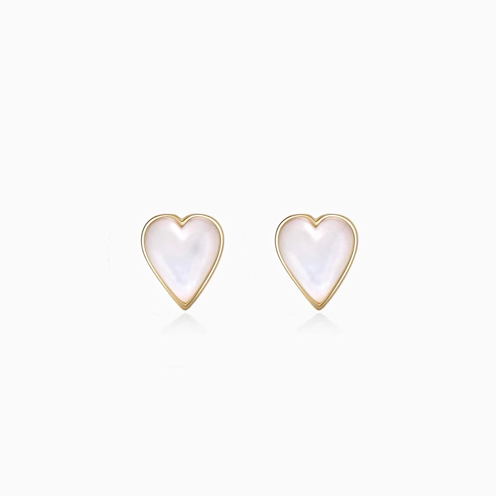 Mother of Pearl Heart Stud Earrings gold