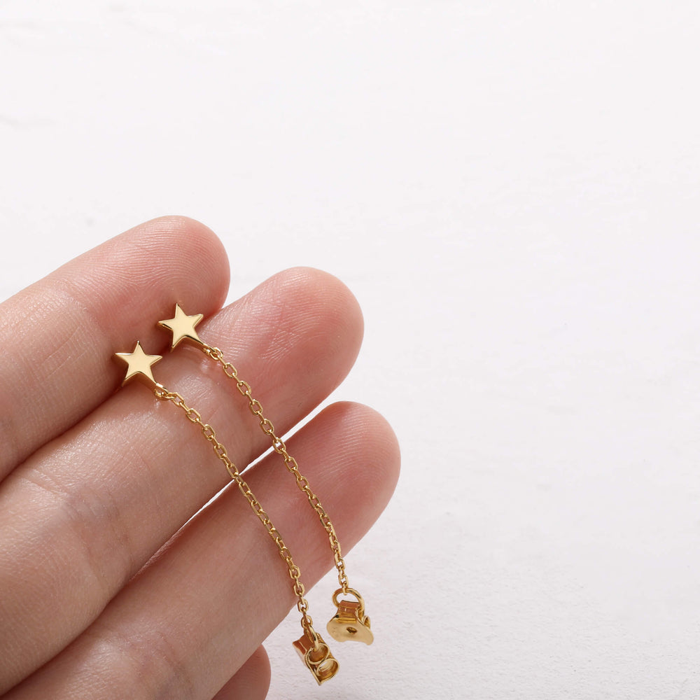 dainty star chain dangle earrings gold plated