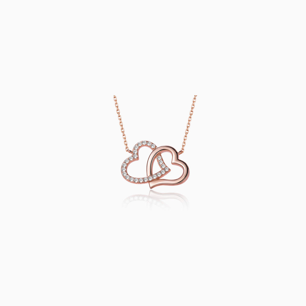 Swarovski crystal double heart necklace rose gold