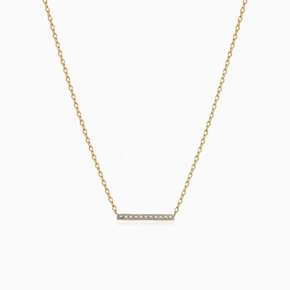 dainty Cubic Zirconia Bar Necklace Yellow Gold