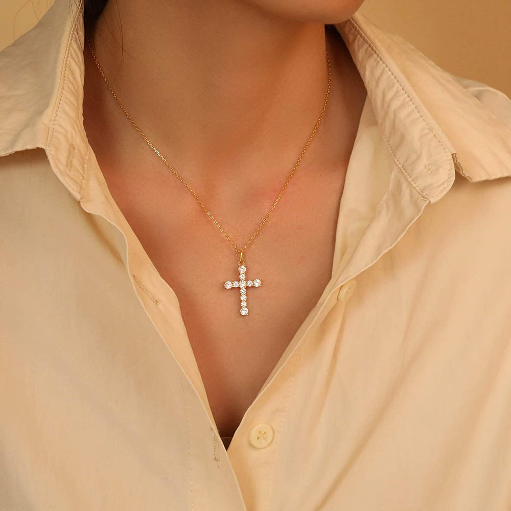 round Cubic zirconia cross necklace 14k gold plated