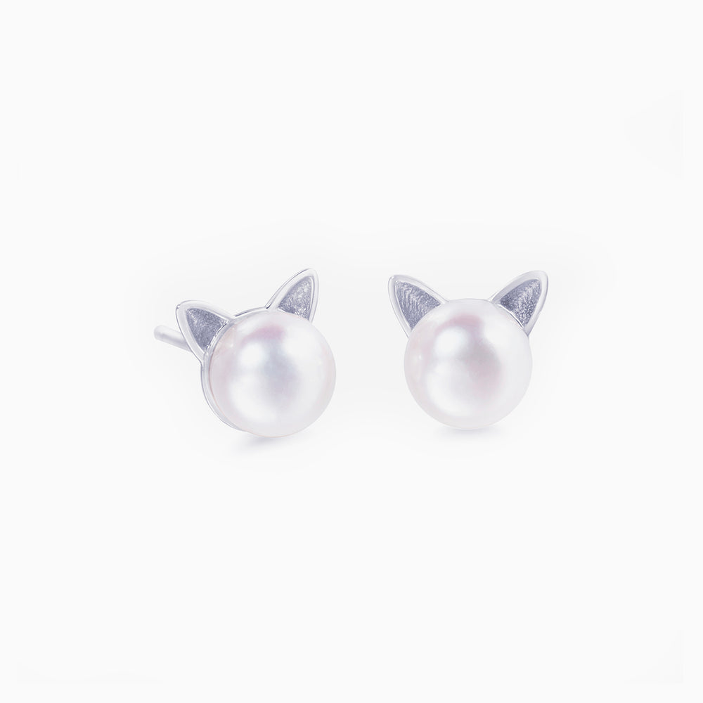Cat Ear Pearl Stud Earrings
