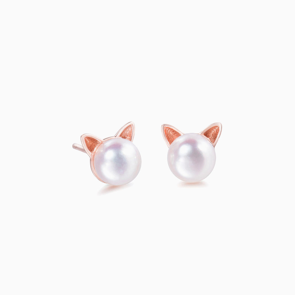 Cat Ear Pearl Stud Earrings