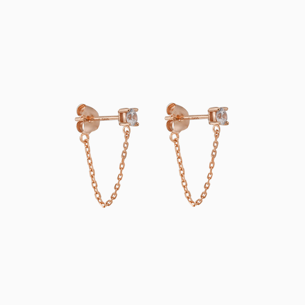 Cubic Zirconia Stud Chain Dangle Earrings rose gold