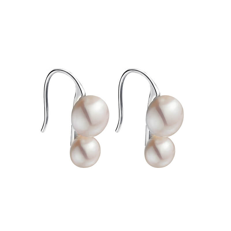 Delicate Natural Dual Pearls Drop Earrings Silver