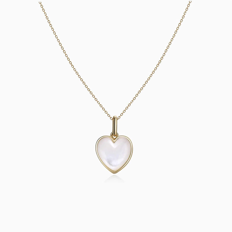 Mother of Pearl Heart Pendant Necklace gold