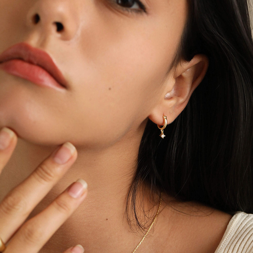Gold plated mini hoops CZ dangle earrings for women