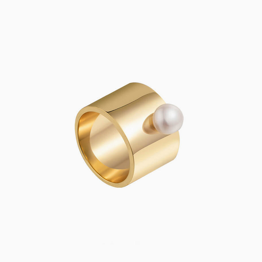 Minimalist Pearl Wide Statement Ring for women