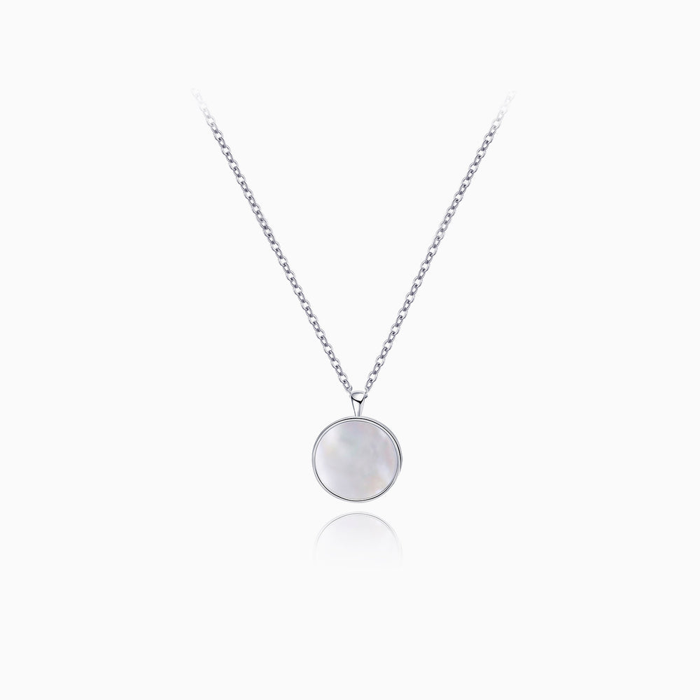 sterling silver Mother of Pearl Round Pendant Necklace Large