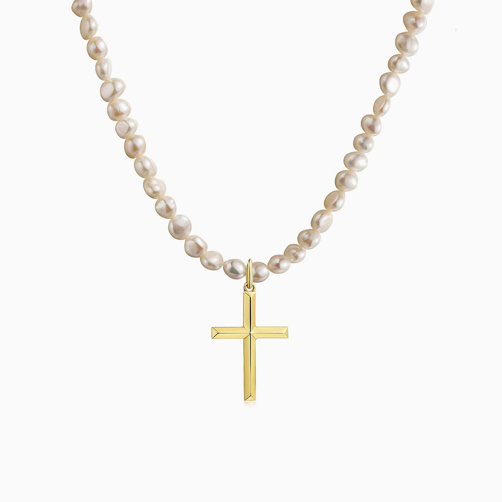 natural Baroque pearls cross necklace gold