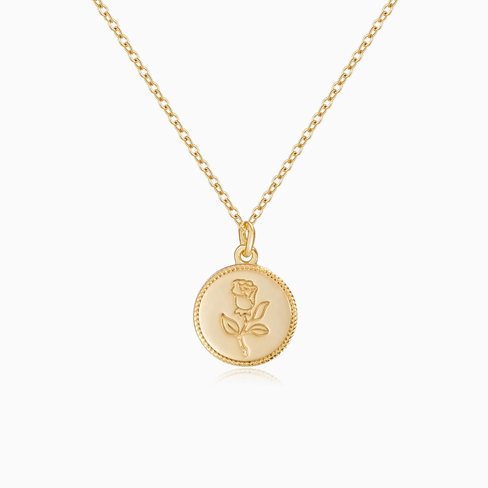 Rose Gemini Zodiac Coin Necklace gold