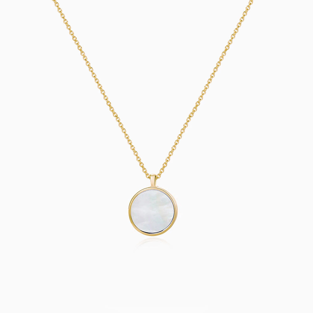 Large Mother of Pearl Round Pendant Necklace gold