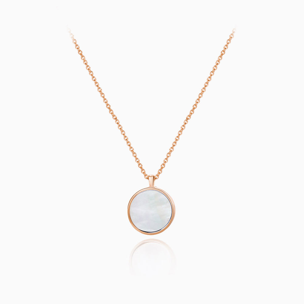 Large Mother of Pearl Round Pendant Necklace sterling silver rose gold