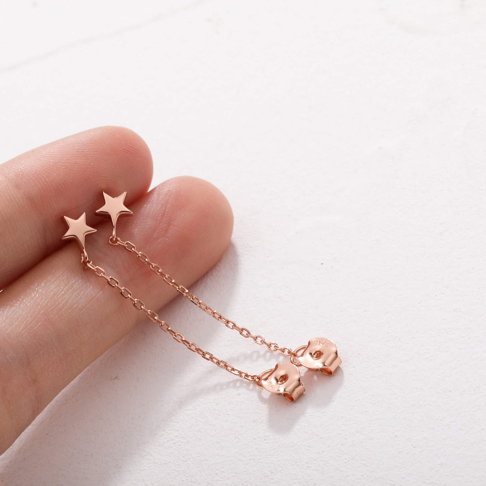 delicate minimalist star with chain dangle earrings