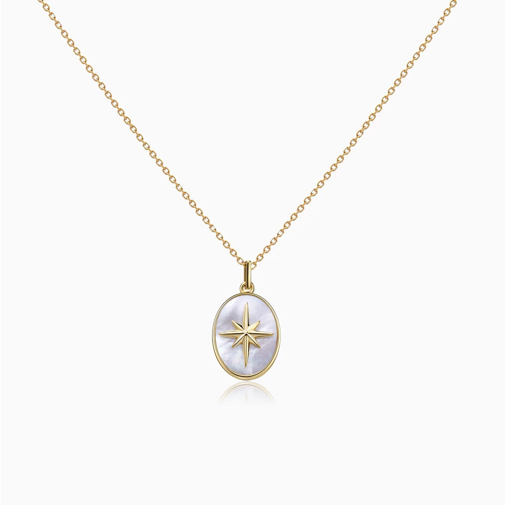 Moter of Pearl Star Signet Coin Necklace gold